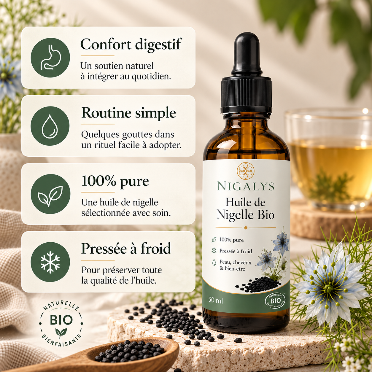 Huile de Nigelle Bio – Confort Digestif