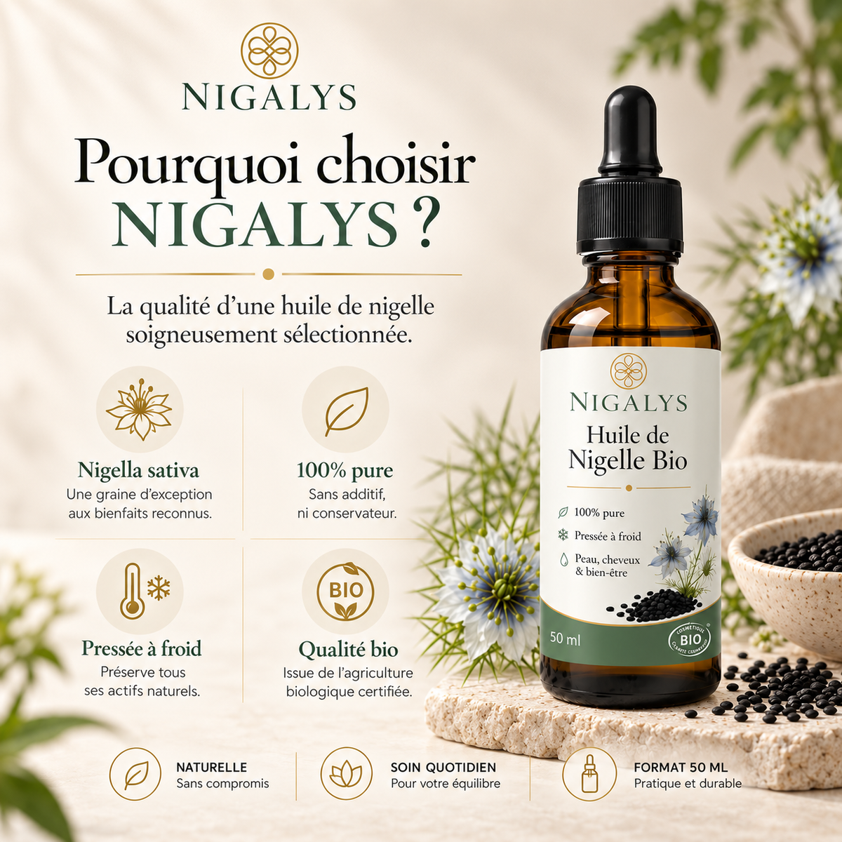 Huile de Nigelle Bio – Confort Digestif
